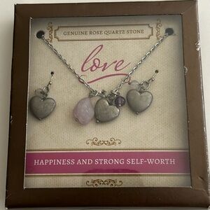 Genuine Rose quartz stone earrings set and necklace